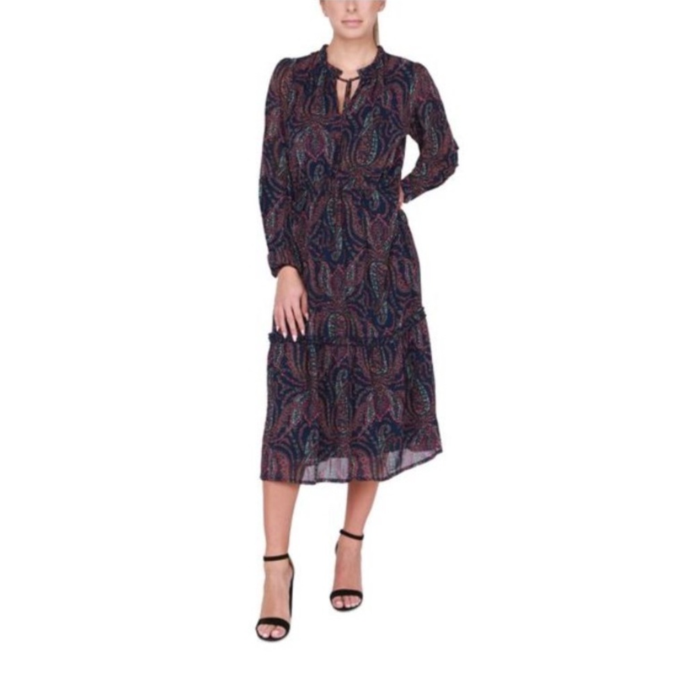 Women's Long-Sleeve Tiered Midi Dress